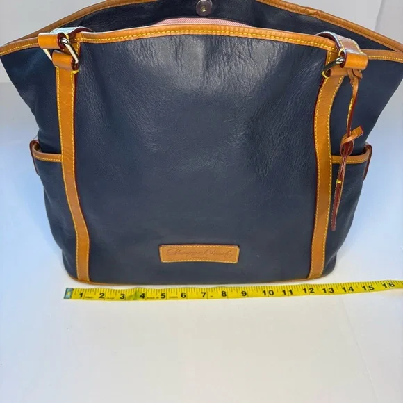 Vintage Dooney & Bourke Blue and Brown Large Leather Tote with Pink Interior - Picture 13 of 16